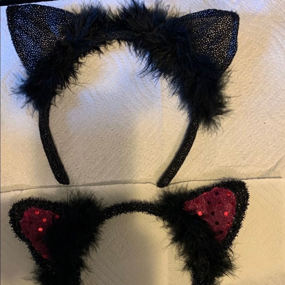 2 soft faux fur furry cat kitten ears headband hair band costumes.